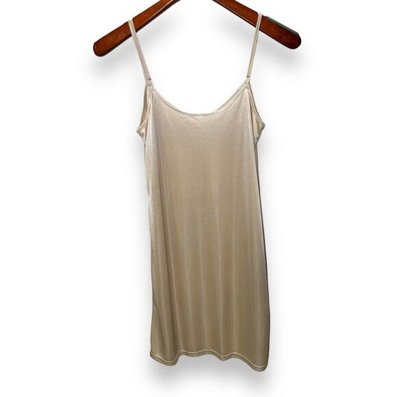 Simple Slip Dress Chemise Size XS Silky Beige Shimmer Gold Mini Dress - Picture 2 of 4